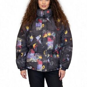 Nils Women’s Vintage 90s Black Multicolor Print Ski Winter Jacket sz 10